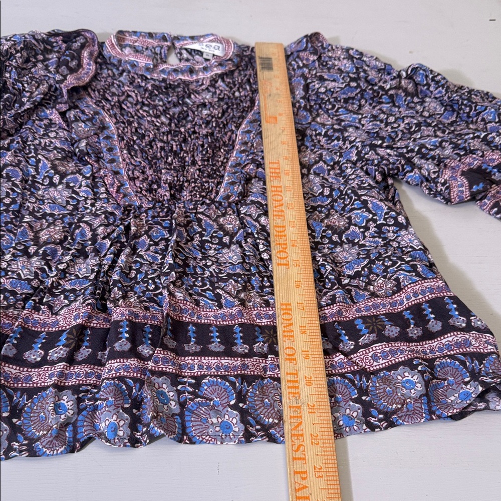 Sea New York Amaki Printed Smocked Puff Sleeve Top Medium Boho Ruffle - Picture 9 of 14
